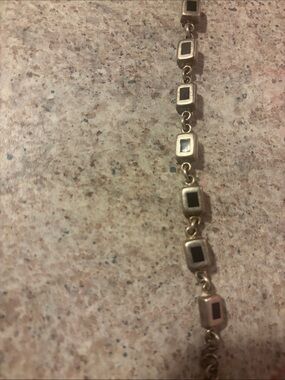 Vintage Mexico 925 black onyx Square-Link Bracelet
